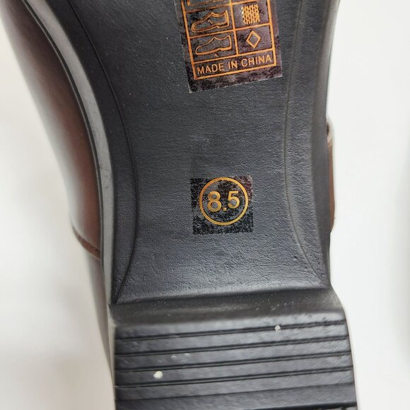 Centro Point Womens Brown Block Heel Loafers Size 8.5 Leather Slip-On - Picture 2 of 13